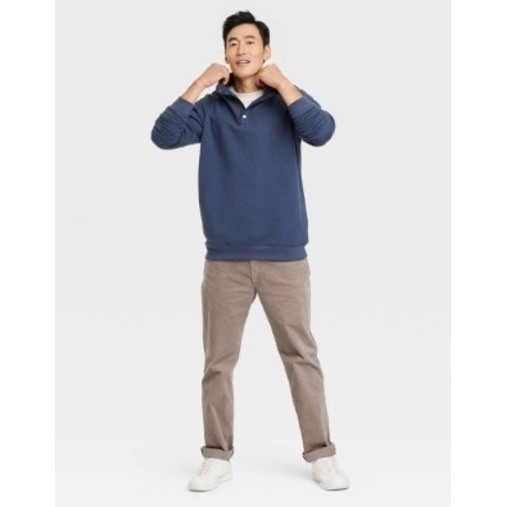 Goodfellow‎ & Co Men's Navy Pullover Sweatshirts Diamond Quilted Pattern Snap - Picture 2 of 6